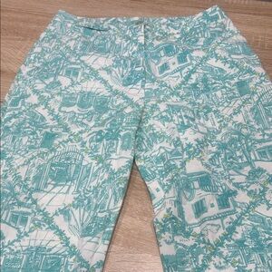 Lilly Pulitzer Turquoise Toile Print Cropped Pants Sz 0